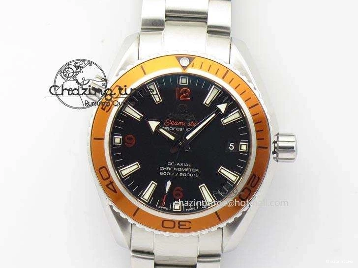 0820 FlexibleFit Planet Ocean SS Bp Maker 45mm Orange Bezel On SS Bracelet A 8216